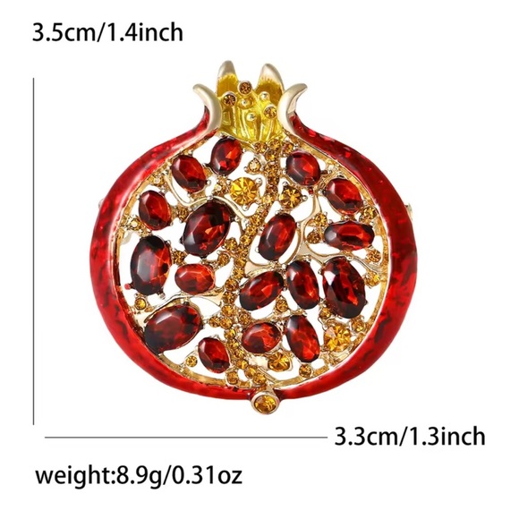 Red Pomegranate Crystal Gold Brooch - Picture 6 of 11
